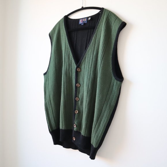 Vintage Exco Crocodile Wool Button Up Vest, Size Large - Picture 2 of 12